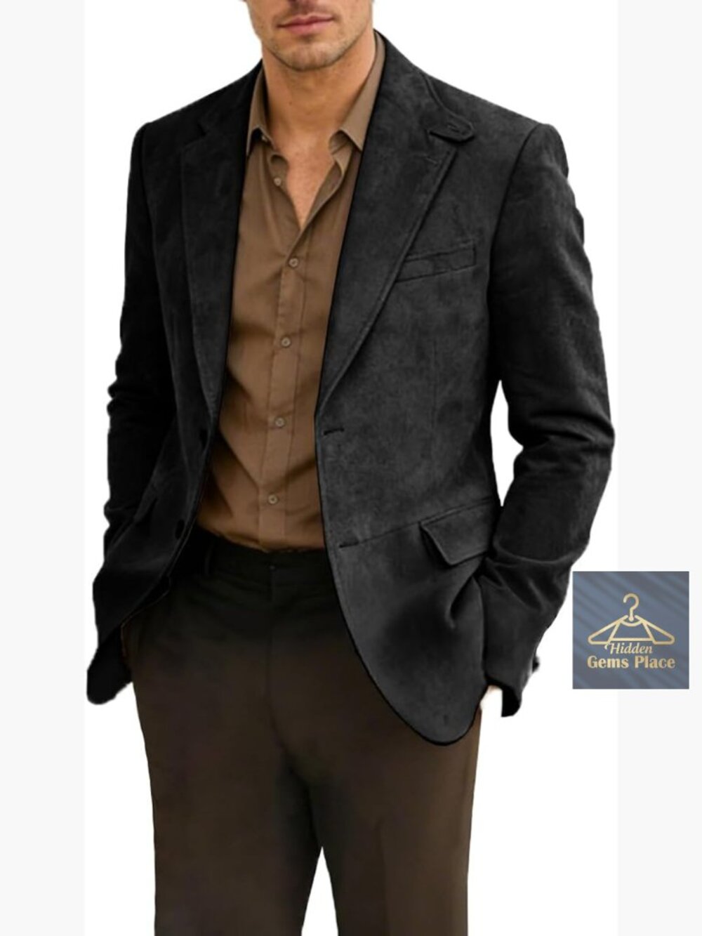 2 Button Suede Blazer Sport Coat for Wedding Dinner Party Slim Fit Men